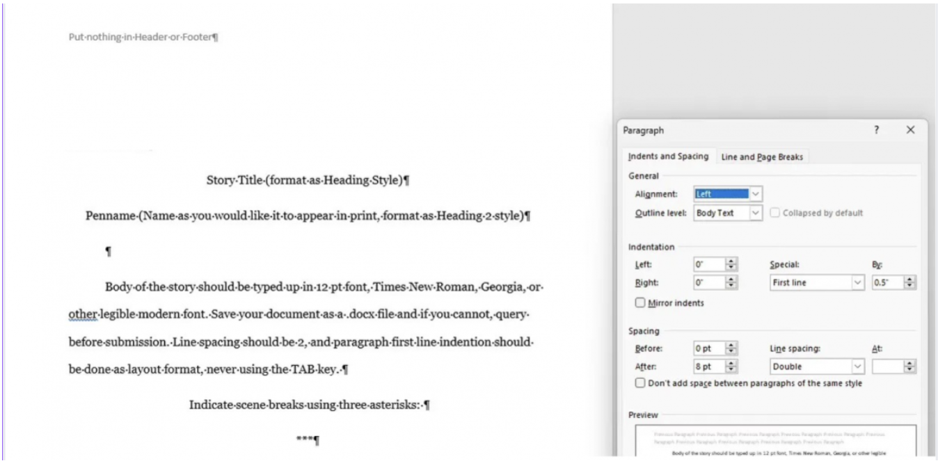 Submission formatting example